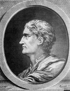 Retrato de Isaac Newton (1642-1727), físico e matemático inglês, gravura de Simon Francois Ravenet (1706-1774)