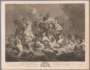 Alegoria da Marinha Britânica e a Vitória sobre a Frota Francesa The Triumph of Britannia (título no objeto) de Simon François Ravenet (le vieux)