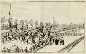 Chegada dos cinco embaixadores espanhóis em Rijswijk, fevereiro de 1608 Cenas da guerra de 1608 e 1609 (título da série) de Simon Frisius