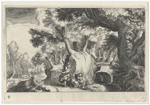 Boslandschap conheceu Hagar em Ismaël Paisagem zuid-europeia (título da série) Topografia de várias regiões (título da série) de Simon Frisius