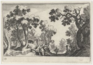 Paisagem florestal com camponeses de Simon Frisius