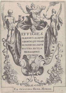 Cartucho com guirlandas em forma de figuras de Simon Frisius
