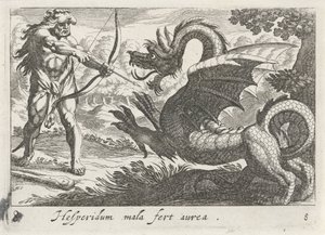 Hércules mata o dragão Ladão de Simon Frisius