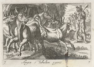 Rebanho de Hércules rebanho de Geryon
Augiae stabulum egerit (título sobre o objecto)
Temas hercúleos (título da série) de Simon Frisius