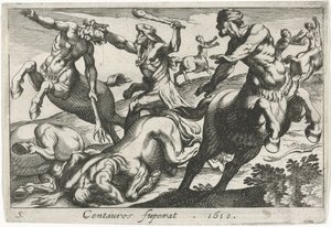 Hércules lutando contra os centauros Centauros superat (título no objeto) Temas Hercúleos (título da série)