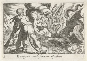 Hércules em batalha com a hidra de Lerna
Extinguir Hydram multiforme (título sobre o objecto)
Temas hercúleos (título da série) de Simon Frisius