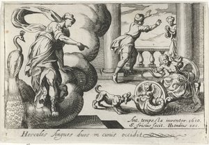Jonge Hercules wurgt twee slangen
Hercules Angues duos in cunis occidit (título sobre o objecto)
Herculische thema