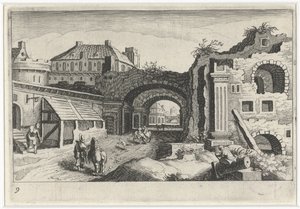 Paisagem de Cityscape com uma ruína
Paisagens do Sul da Europa (título da série)
Topographia variarum regionum (título da série) de Simon Frisius