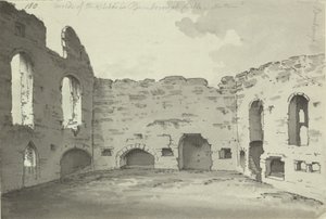 Castelo de Bamburgh, ruínas de cozinha, Adicionar. 15542, f.180, c.1780 (lavagem com caneta e tinta sobre papel) de Simon H. Grimm