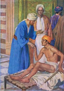 Pedro e João no lindo portão, do livro bíblico publicado por Thomas Nelson, c.1950