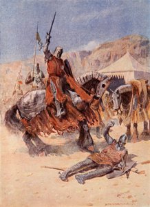Os Cavaleiros se encontram em conflito, ilustração de "O Talismã: Um Conto dos Cruzados", de Sir Walter Scott