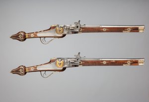 Par de pistolas Wheellock feitas para o guarda-costas do príncipe-eleitor da Saxônia, alemão, c1610 de Simon Helbig