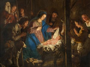 Igreja Matriz (Igreja Nossa Senhora da Ascensão). Interior. quadro. Cena de Natal. Simon DePaepe. Origem abadia Ename (?).