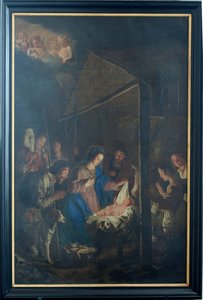 Igreja Matriz (Igreja Nossa Senhora da Ascensão). Interior. quadro. Cena de Natal. Simon DePaepe. Origem abadia Ename (?).