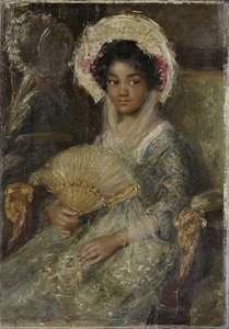 Jovem com um leque, c. 1906 (óleo sobre tela) de Simon Maris