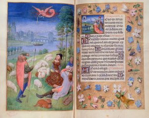 Adicionar 38126 fol.79v-80 The Annunciation to the Shepherds, das Horas de Huth