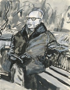 Homem a ler um livro, 2019 (tinta e canetas de tinta acrílica sobre papel) de Simon Neville