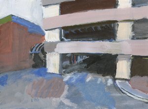 Parque de estacionamento de vários andares, 2024 (acrílico sobre papel) de Simon Neville
