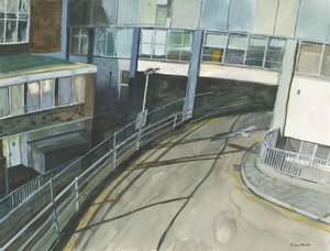 Entrada de táxi da estação ferroviária, 2019 (aguarela e guache sobre papel) de Simon Neville
