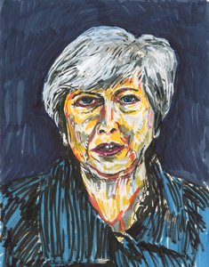 Theresa May, 2019 (tinta e canetas de tinta acrílica sobre papel) de Simon Neville