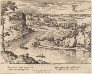 Paisagem fluvial com Mercúrio e Psique de Simon Novellanus after Pieter Bruegel the Elder