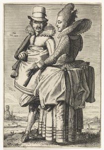 Homem e mulher vestidos de acordo com a moda de cerca de 1625 de Simon Poelenburg (attributed to)