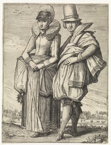 Homem e mulher vestidos de acordo com a moda de cerca de 1625 de Simon Poelenburg (attributed to)