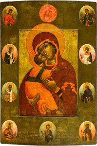 The Virgin of Vladimir with Selected Saints par Ushakov, Simon (Pimen) Fyodorovich (1626-1686). Tempera no painel