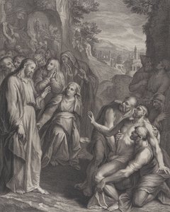 A Ressurreição de Lázaro, com Cristo à esquerda, ca. 1729. de Simon Vallee