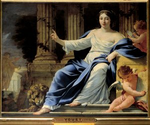 Eloquência. Representação de Polymnie, musa da Eloquência. Pintura de Simon Vouet (1590-1649) Sol do século XVII. 0,81x1 m de Simon Vouet