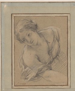 Estudo de uma jovem mulher que se inclina de Simon Vouet