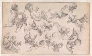 Esboço para uma decoração com putti de Simon Vouet