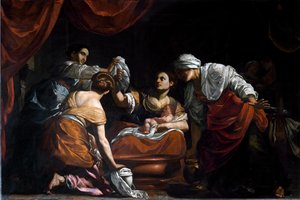 O Nascimento da Virgem (óleo sobre tela de Simon Vouet