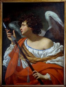 O anjo carregando a lança perfurou o coração de Cristo e a esponja embebida em vinagre Quadro de Simon Vouet de Simon Vouet