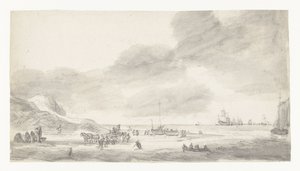 Cena de praia com pescadores de concha e caminhantes de Simon de Vlieger (possibly)