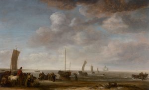 Pescadores e outras figuras numa praia de Simon de Vlieger