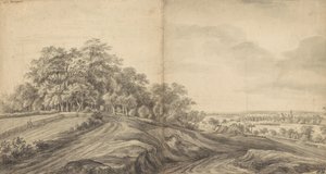 Panorama de Boersberg com o castelo de Doorwerth à distância de Simon de Vlieger