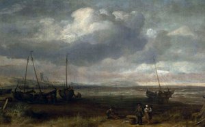 Beira-mar em Scheveningen com barcos de pesca de Simon de Vlieger