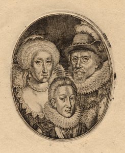 Ana da Dinamarca; Rei Carlos I quando Príncipe de Gales; Rei Tiago I de Inglaterra e VI da Escócia por Simon De Passe (2)