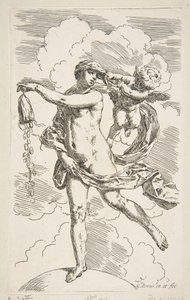 Fortuna em pé em um globo esvaziando uma bolsa de moedas, ca. 1635-1636. de Simone Cantarini