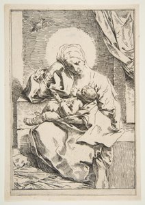 Madonna e criança com um pássaro, ca. 1635-1636. de Simone Cantarini