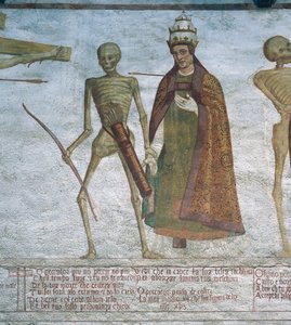 A Morte pedindo ao Papa para dançar, detalhe de A Dança da Morte de Simone II Baschenis