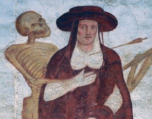 O Cardeal e a Morte, detalhe de A Dança da Morte de Simone II Baschenis