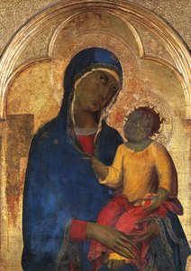 Madonna and Child, detalhe do Retábulo de San Domenico de Simone Martini (1283-1344), têmpera e ouro sobre painel de madeira de Simone Martini