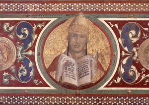 Maesta: St Gregory, detalhe da moldura, 1315 detalhe afresco de 51591 de Simone Martini