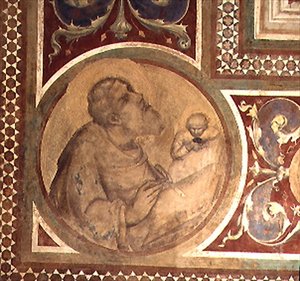 Maesta: São Mateus e o Anjo, detalhe da moldura de Simone Martini