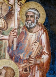 Maesta, detalhe de São Pedro, 1315 afrescos de Simone Martini