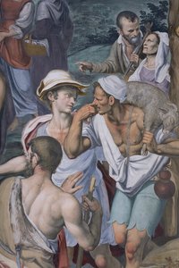 Adoração dos pastores, 1578-82 (detalhe de 3497111) de Simone Veneziano Peterzano