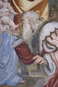 A Adoração dos Magos, Presbitério, 1578-82 (detalhe de 3497103) de Simone Veneziano Peterzano