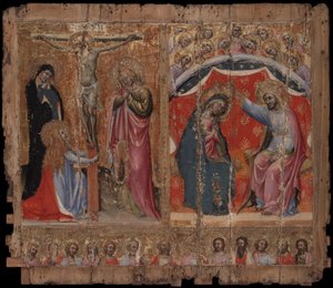 Pequeno retábulo mostrando a Crucificação, a Coroação da Virgem Maria e Cristo e os Apóstolos de Simone dei Crocifissi